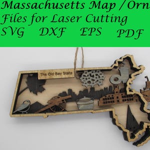 Massachusetts Karte / Ornament; Digitale SVG-Dateien für das Laserschneiden; Sofort Download