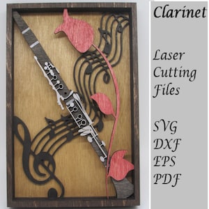 Clarinet Musical Instrument Digital SVG File for Laser Cutting, Instant Download