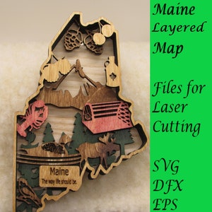 Maine Layered Map Digital SVG File for Laser Cutting, Instant Download
