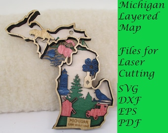 Michigan Layered Map Digital SVG File for Laser Cutting, Instant Download
