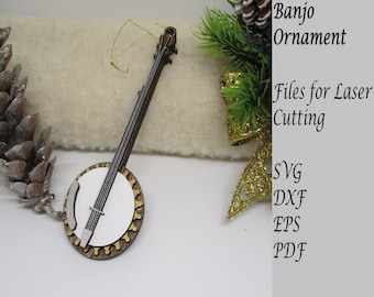 Banjo Christmas Ornament, Musical Instrument Ornament, Digital SVG Files for Laser Cutting, Instant Download
