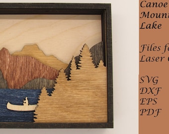 Canoe on Mountain Lake Layered Scene; Digital SVG Files for Instant Download