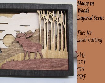 Moose in Woods Layered Scene SVG File, Laser Cut Shadowbox (Digital Download)