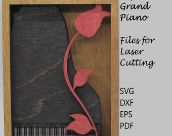 Grand Piano Musical Instrument Digital SVG File for Laser Machines; Instant Digital Download