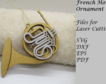 French Horn Musical Instrument Ornament, Digital SVG Files for Laser Cutting, Instant Download