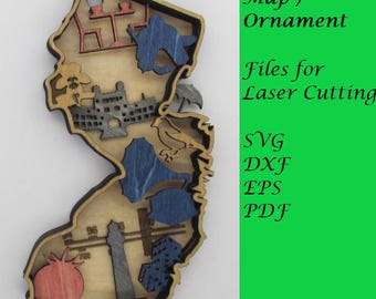 New Jersey Layered Map / Ornament; Digital SVG Files for Laser Cutting; Instant Download