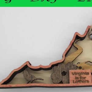 Mapa/adorno de Virginia; archivos SVG digitales para corte por láser; descarga instantánea