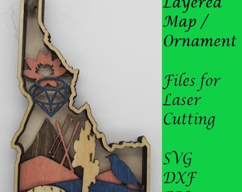 Idaho Layered Map / Ornament; Digital SVG Files for Laser Cutting; Instant Download