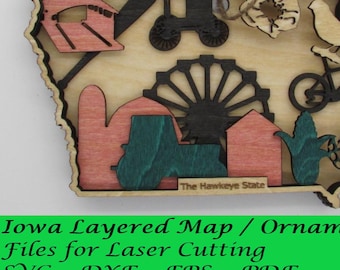 Iowa Layered Map / Ornament; Digital SVG Files for Laser Cutting; Instant Download