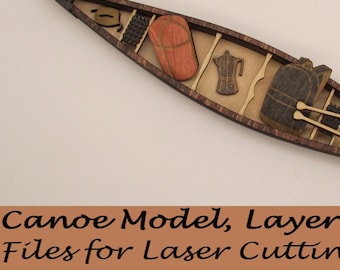 Canoe Model, Layered Wood, Digital Files for Laser Cutting; Instant Download