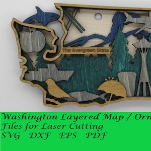 Gelaagde kaart / ornament van Washington; Digitale SVG-bestanden voor lasersnijden; Direct downloaden