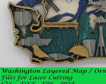 Washington Map / Landkarte aus Lagen; Digitale SVG-Dateien für das Laserschneiden; Sofort Download