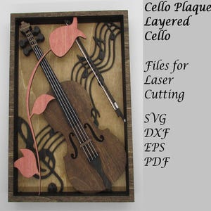 Cello Musical Instrument Plaque; Layered Cello; Digital SVG Files for Laser Cutting; Instant Download