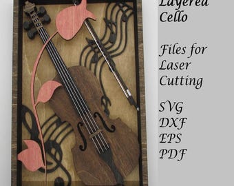 Cello Musical Instrument Plaque; Layered Cello; Digital SVG Files for Laser Cutting; Instant Download