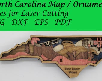 Mapa/adorno de Carolina del Norte; archivos SVG digitales para corte por láser; descarga instantánea