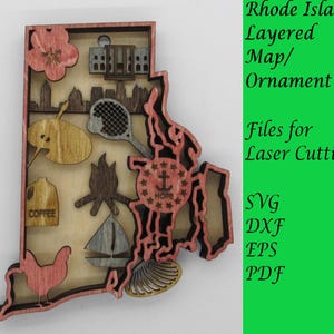 Ornement de carte en couches du Rhode Island ; Fichiers SVG numériques pour la découpe laser ; Téléchargement instantané