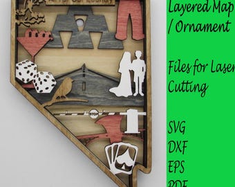 Nevada Layered Map / Ornament; Digital SVG Files for Laser Cutting; Instant Download