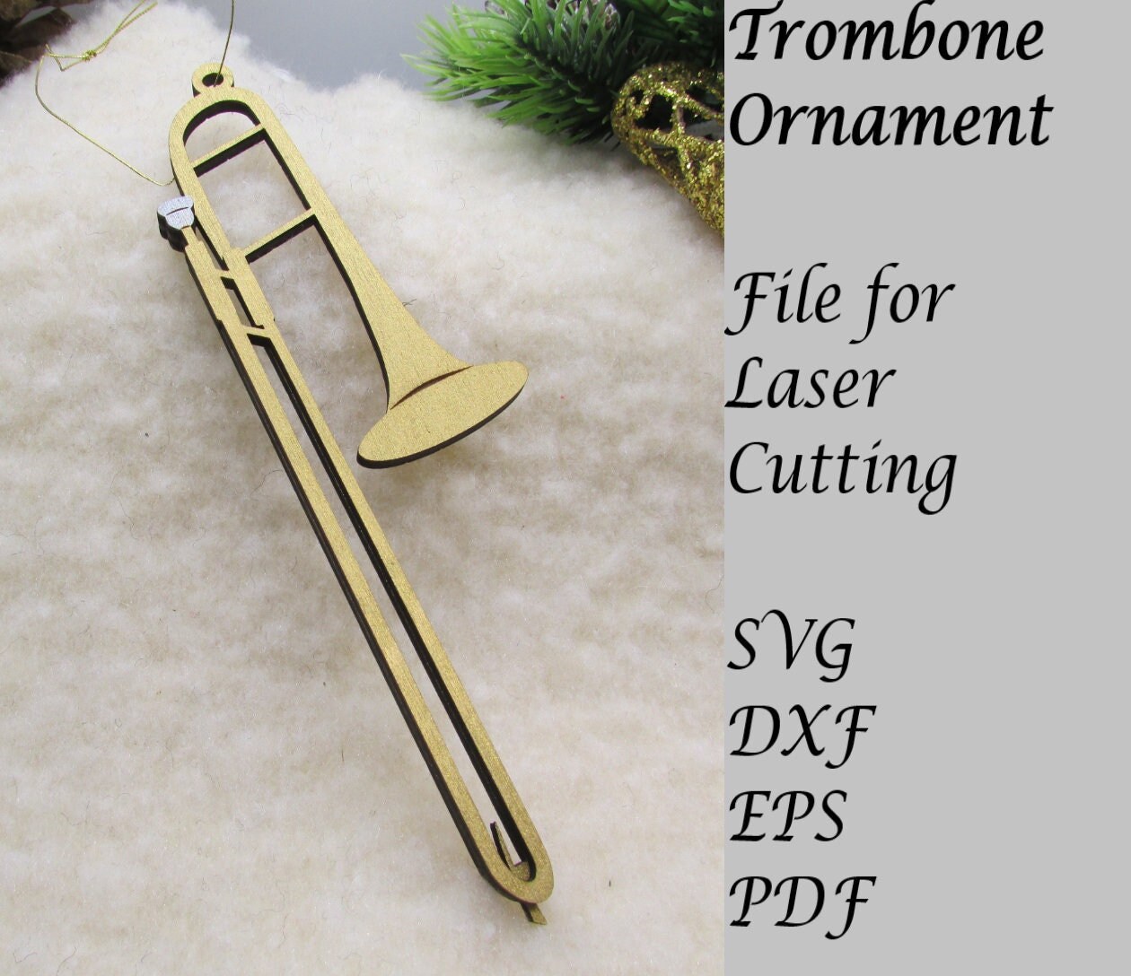 Trombone Musical Instrument Ornament Digital SVG Laser File, Instant Download