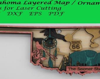Oklahoma Layered Map / Ornament; Digital SVG Files for Laser Cutting; Instant Download