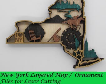 New York Layered Map / Ornament; Digital SVG Files for Laser Cutting; Instant Download