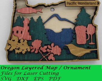 Oregon Layered Map / Ornament; Digital SVG Files for Laser Cutting; Instant Download