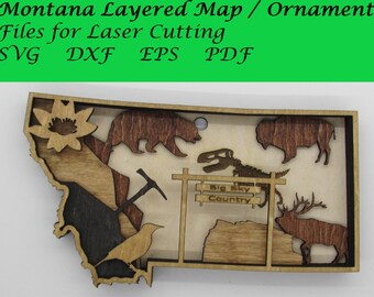 Montana Layered Map / Ornament; Digital SVG Files for Laser Cutting; Instant Download
