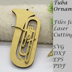 Tuba Musical Instrument Ornament, Digital SVG Files for Laser Cutting, Instant Download