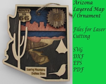 Arizona Layered Map / Ornament; Digital SVG Files for Laser Cutting; Instant Download