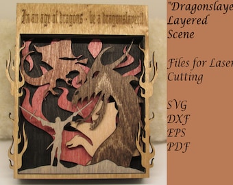 Layered Scene "Dragonslayer", Layered Shelf-sitter, Digital SVG Files for Laser Cutting, Instant Download