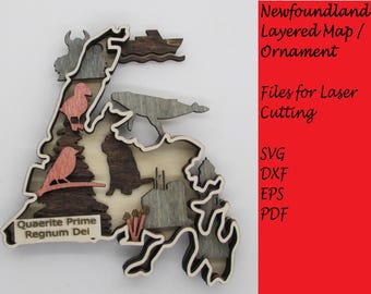 Newfoundland Layered Map / Ornament; Digital SVG Files for Laser Cutting; Instant Download