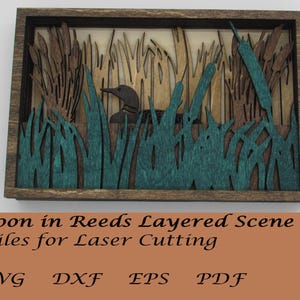 Loon In Reeds Layered Scene; Digital SVG Files for Laser Cutting: Instant Download