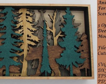 Animals in the Forest - 3 Layered Scenes / 3 Options - Moose, Bear or Deer; Digital SVG Files for Laser Cutting; Instant Download