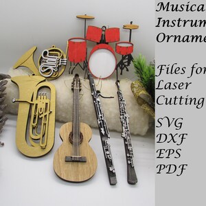 Muziekinstrument ornamentbundel, digitale SVG-bestanden voor lasersnijden, direct downloaden