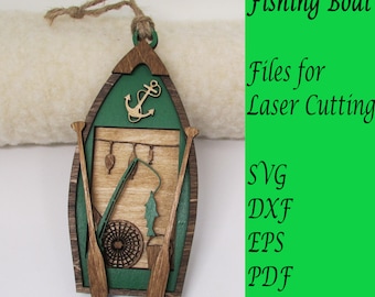 Fishing Boat Layered Files for Boat and/or Ornament; Digital SVG; Instant Download