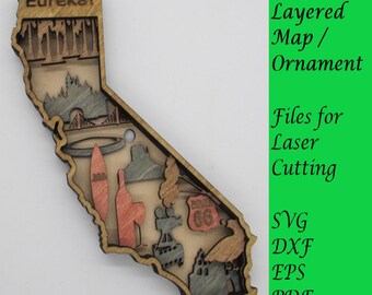 California Map / Ornament; Digital SVG Files for Laser Cutting; Instant Download