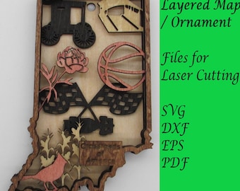 Indiana Layered Map / Ornament; Digital SVG Files for Laser Cutting; Instant Download