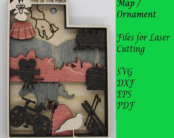 Utah Layered Map / Ornament; Digital SVG Files for Laser Cutting; Instant Download