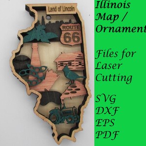 Mapa/adorno de Illinois; archivos SVG digitales para corte por láser; descarga instantánea