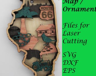 Illinois Map / Ornament; Digital SVG Files for Laser Cutting; Instant Download