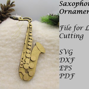 Ornamento de instrumento musical de saxofone Arquivo digital SVG a laser, download instantâneo