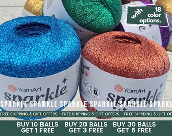 Sparkle Shiny Metallic Lace Yarn, Perfect Yarn for Crochet, Embroidery, Cross Stitching | Lace Shawl Yarn | Super Fine Weight Yarn