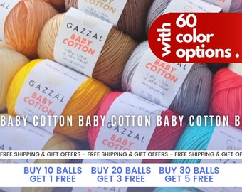 Gazzal Baby Cotton Yarn | Baby Yarn for Garments and Clothes Amigurumi and Doll Yarn Soft Hypoallergenic Knitting and Crochet - 60 Colors