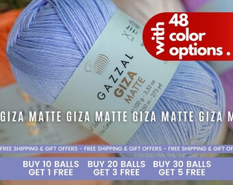 Gazzal Giza Matte - Premium 100% Mercerized Cotton Yarn Knitting Baby Garments Clothes Amigurumi Toys and Dolls Christmas Ornaments