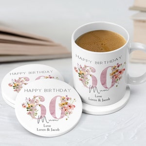 Personalized Age Ceramic Mug and Coaster Set | 30th 40th 50th 60th 70th 80th 90th 100th Mug, Birthday Gift for Mum, Grandma, Best Friend