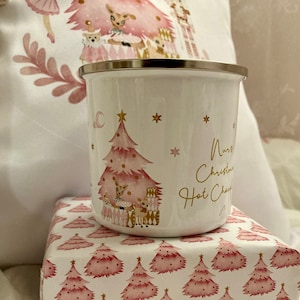 Personalized Christmas mug, Kids hot chocolate mug,  Enamel mug, nutcracker mug, pink tree, bag filler, ballet, Winter Mug