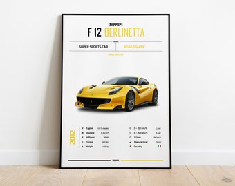 Ferrari F12 Berlinetta 2012, Ferrari, affiche de voiture, super voiture, voiture de sport, art mural, décoration murale, affiche murale, art numérique, affiche imprimée