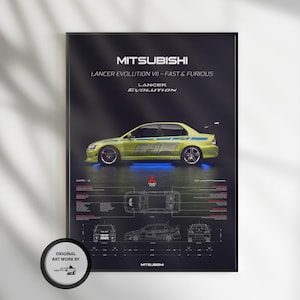 Mitsubishi Lancer Evolution 7 2004, Car Poster, Fast & Furious Poster, Super Car, Sportscar, Wall Art, Wall Decor, Wall Poster, Print Poster