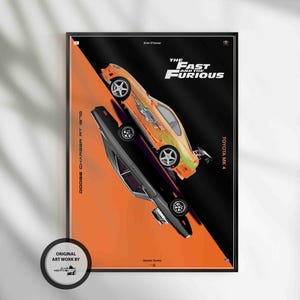 Fast & Furious Poster, Toyota Supra MK 4, Dodge Charger RT 1970, Car Poster, Sportscar, Wall Art, Wall Decor, Wall Poster, Print Poster