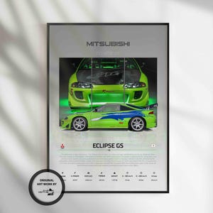 Mitsubishi Eclipse GS 1995, Car Poster, Fast & Furious Poster, Super Car, Sportscar, Wall Art, Wall Decor, Wall Poster, Print Poster