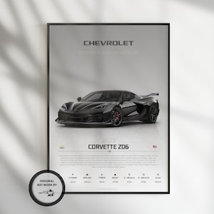 Chevrolet Corvette Z06 Package C8 2023, affiche de voiture, Fast & Furious, super voiture, voiture de sport, oeuvre d'art murale, décoration murale, affiche murale, affiche imprimée